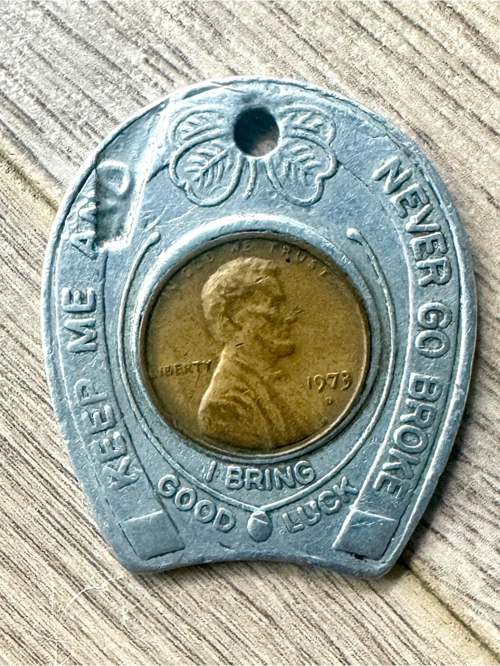1970s Vintage Horseshoe Good Luck Penny Pendant - Silver & Bronze